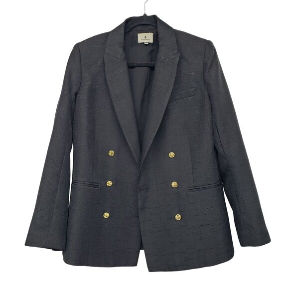 Tuckernuck Diana Black Textured Tweed Double Breasted Blazer Gold Buttons - Picture 11 of 11